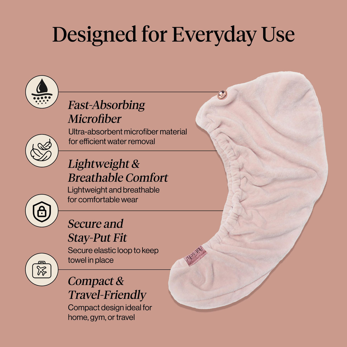 Kitsch Microfiber Hair Towel Wrap displayed on a bathroom counter