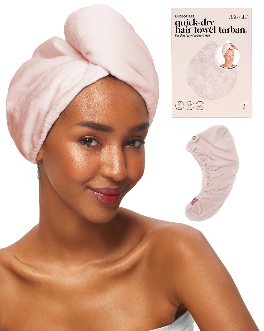 Kitsch Microfiber Hair Towel Wrap front view in pink