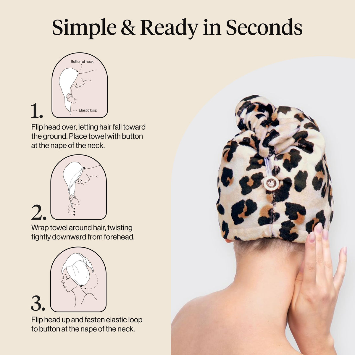Kitsch Microfiber Hair Towel Wrap Leopard on a bathroom counter