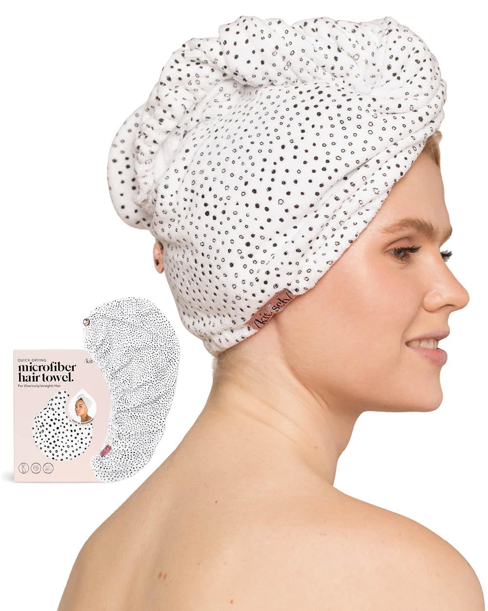 Kitsch Microfiber Hair Towel Wrap on a bathroom counter
