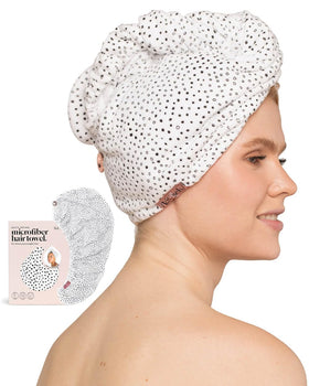 Kitsch Microfiber Hair Towel Wrap on a bathroom counter