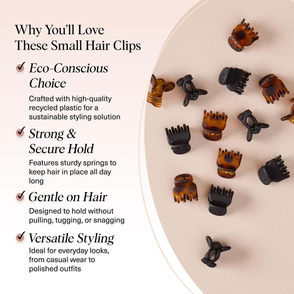 Kitsch Mini Hair Clips Black design close-up