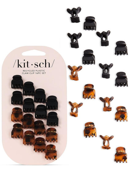 Kitsch Mini Hair Clips Tortoise & Black 16 Pcs front view