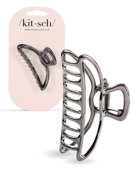 Kitsch Open Shape Metal Hair Clip in hematite, front view