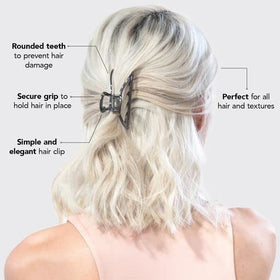 Kitsch Open Shape Metal Hair Clip in hematite, lifestyle scene