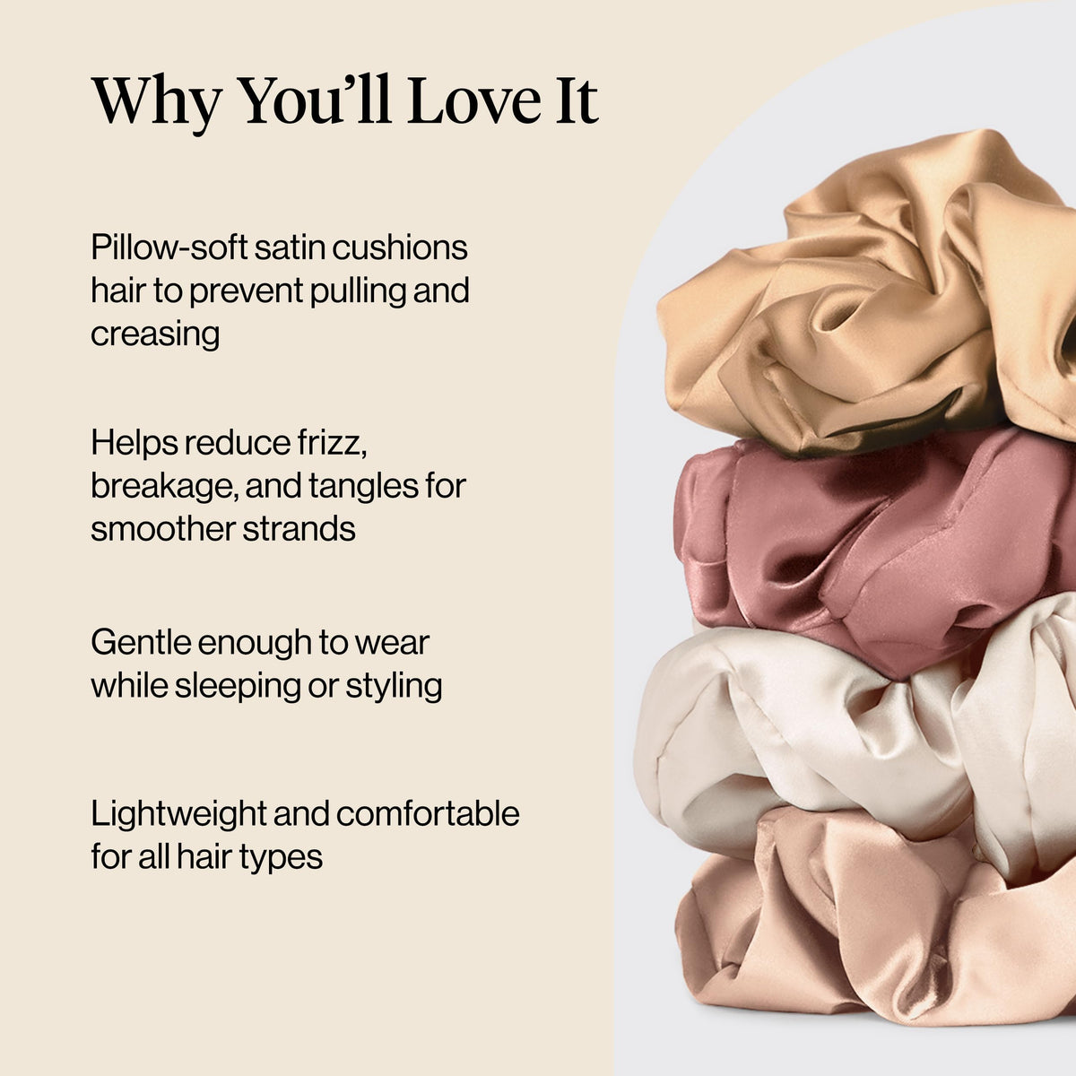 Kitsch Pillow Satin Scrunchies displayed on a flat surface