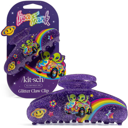 Kitsch purple glitter hair clip featuring Zoomer & Zorbit front view