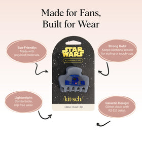 Kitsch R2-D2 hair clip close-up highlighting shimmering detail