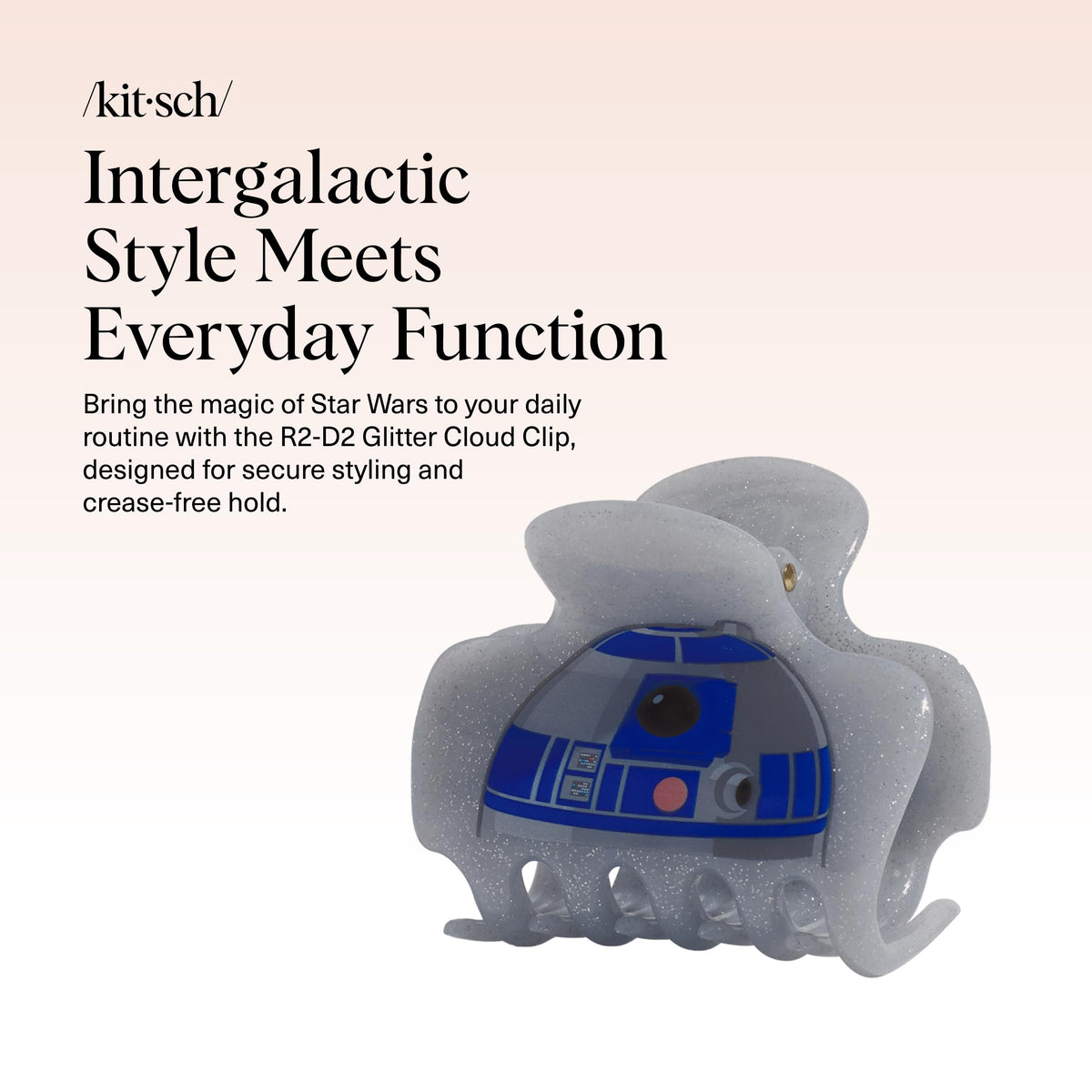 Kitsch R2-D2 medium hair clip side view showcasing secure grip