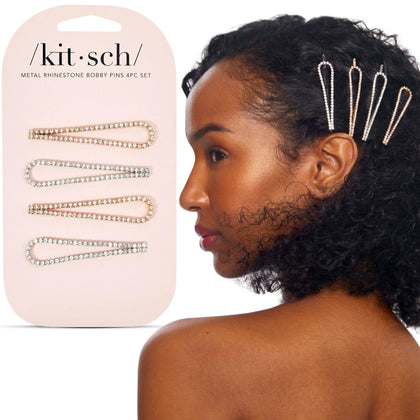 Kitsch Rhinestone Hair Accessories Set - 4 pieces in gold and silver