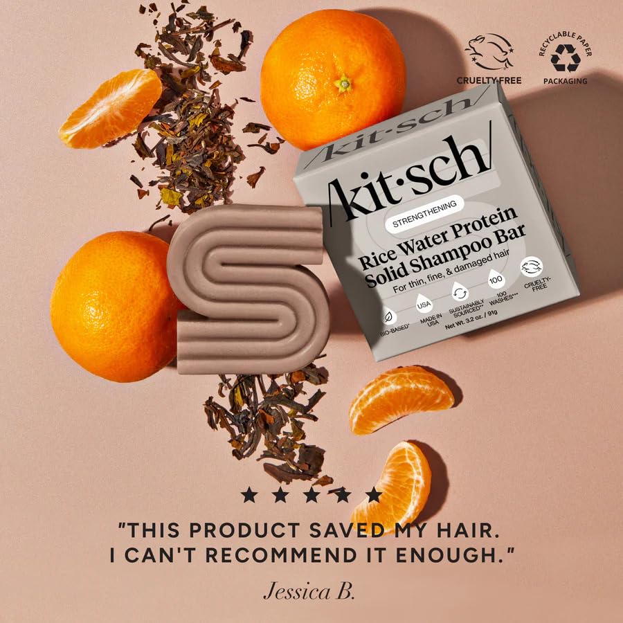 Kitsch Rice Water Shampoo Bar on a wooden surface