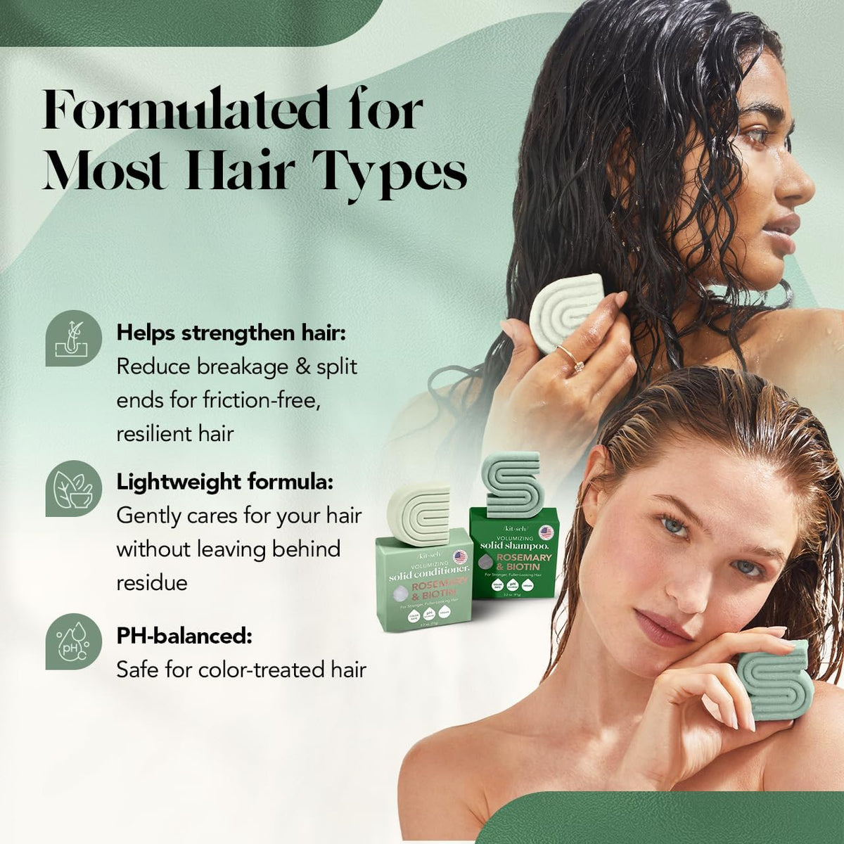 Kitsch Rosemary & Biotin Shampoo and Conditioner Set displayed with eco-friendly products