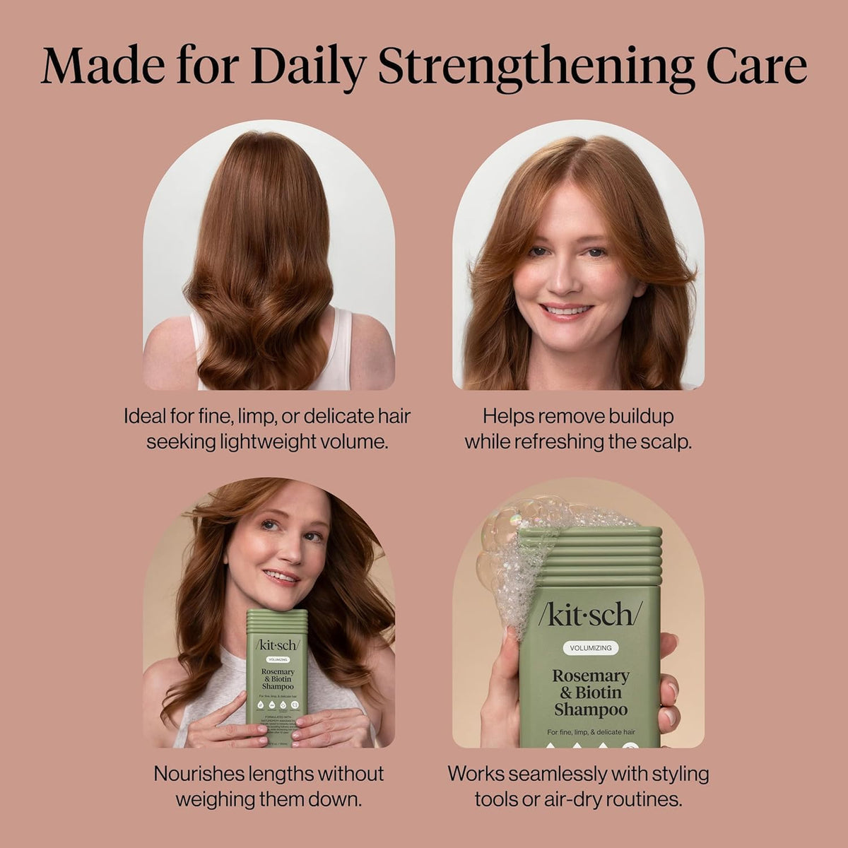Kitsch Rosemary & Biotin Shampoo in a bathroom setting