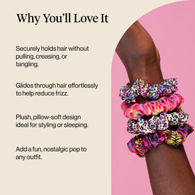 Kitsch Ruched Satin Scrunchies Rainbow Leopard close-up detail