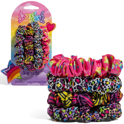 Kitsch Ruched Satin Scrunchies Rainbow Leopard front view