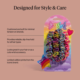 Kitsch Ruched Satin Scrunchies Rainbow Leopard on wrist
