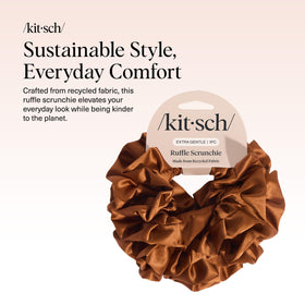 Kitsch Ruffle Satin Scrunchie displayed with hair styling accessories