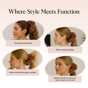 Kitsch Ruffle Satin Scrunchie in use with a ponytail