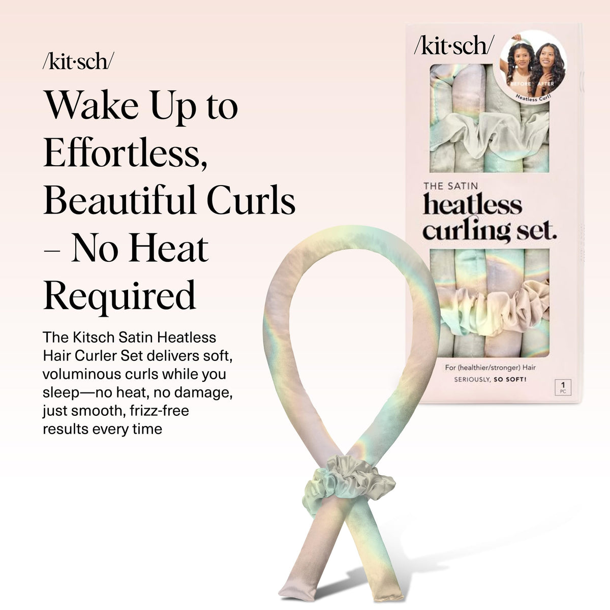 Kitsch satin heatless curling rod in use on hair
