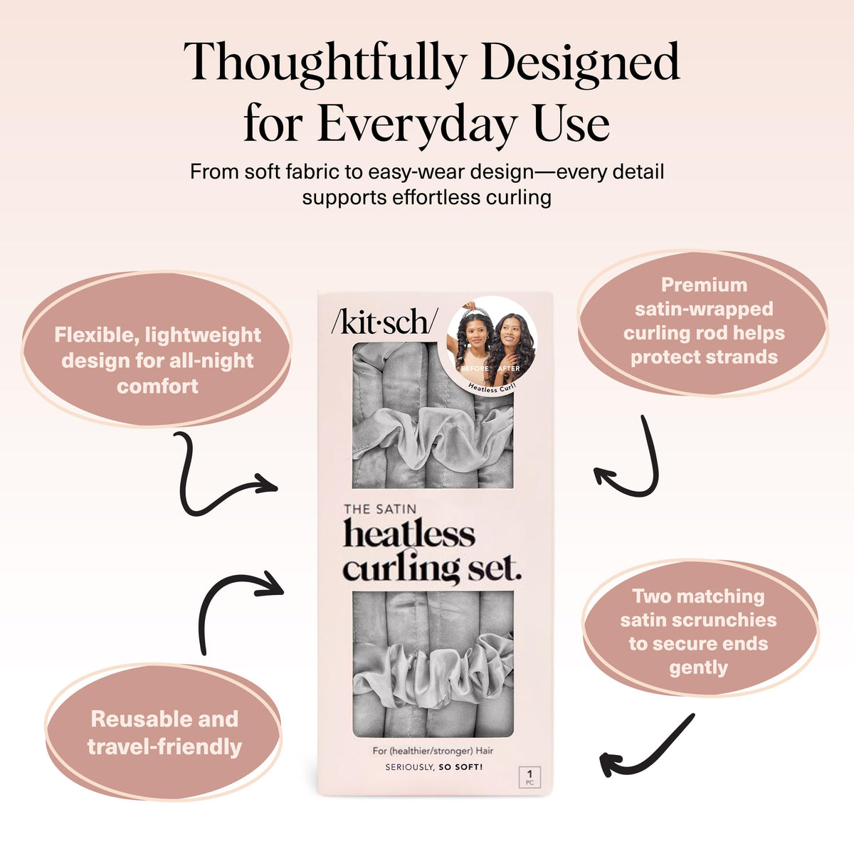 Kitsch Satin Heatless Curling Set displayed on a table
