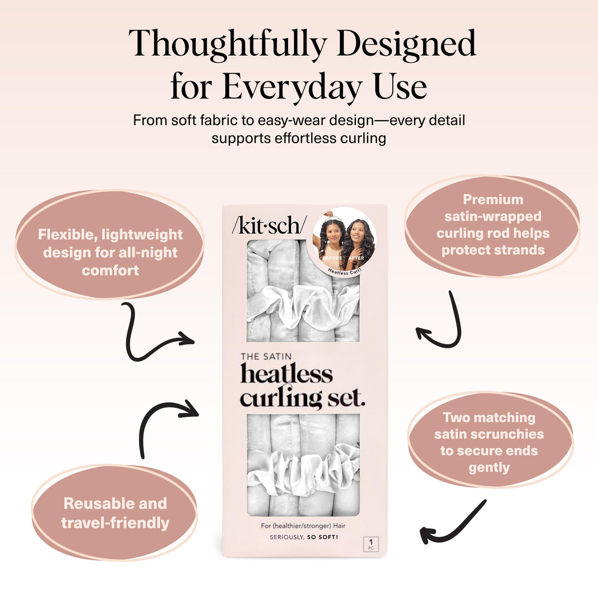 Kitsch Satin Heatless Curls Overnight Set displayed on a vanity