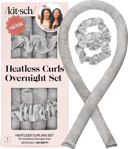 Kitsch Satin Heatless Curls Overnight Set in Silver front view