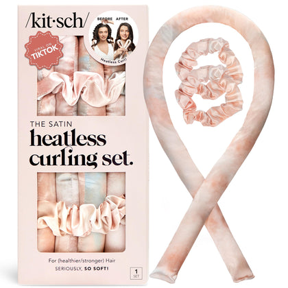 Kitsch Satin Heatless Curls Overnight Set in Sunset Tie Dye front view