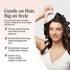 Kitsch Satin Heatless Curls Overnight Set rolled up on a bed