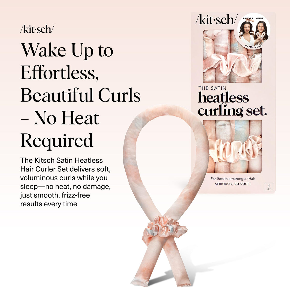 Kitsch Satin Heatless Curls Overnight Set with included scrunchies