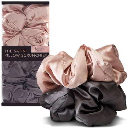 Kitsch Satin Scrunchies 2pcs in blush and charcoal front view