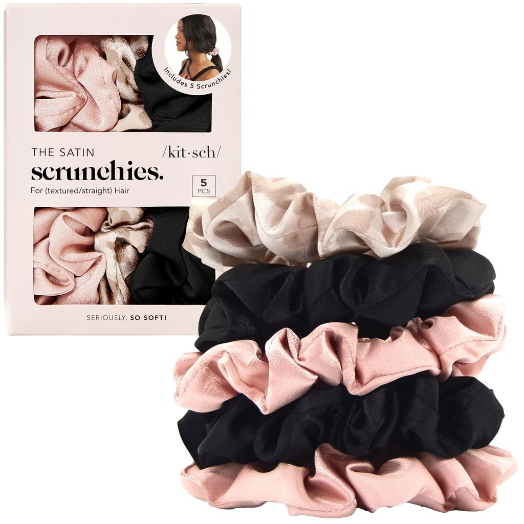 Kitsch satin scrunchies assorted colours front view