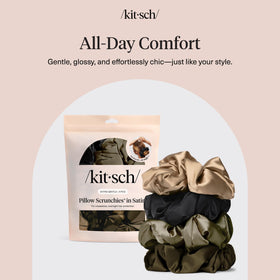 Kitsch Satin Scrunchies black displayed on a wrist
