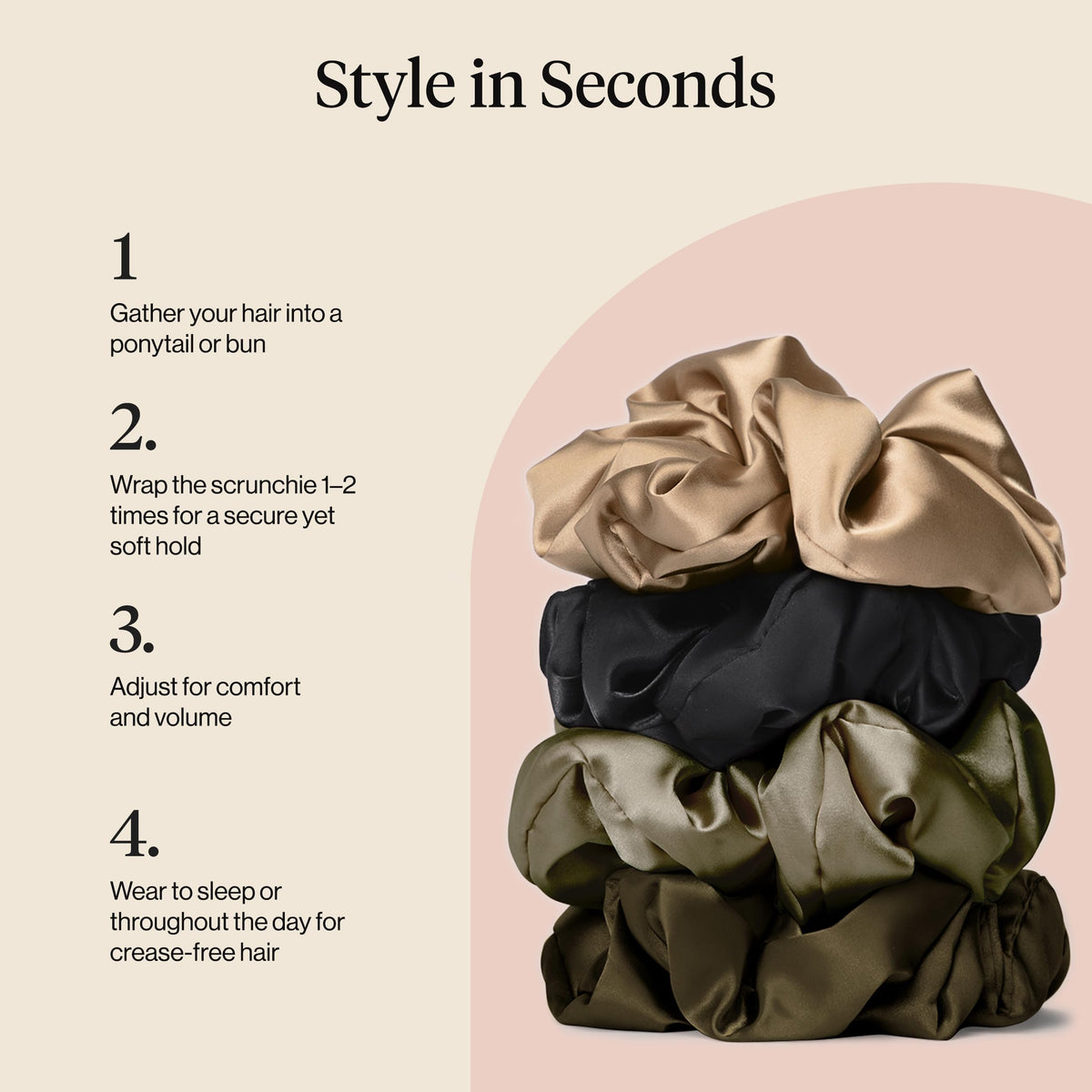 Kitsch Satin Scrunchies black worn in a ponytail