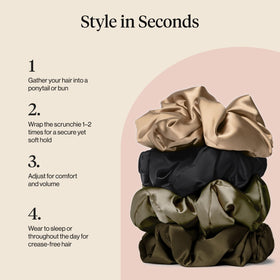 Kitsch Satin Scrunchies black worn in a ponytail