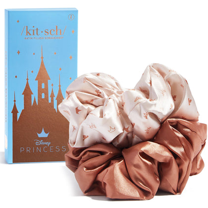 Kitsch Satin Scrunchies bronze and creamy crown print front view