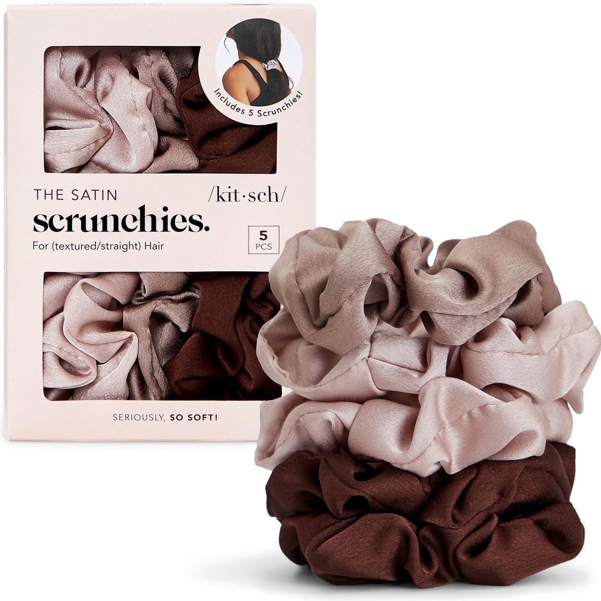 Kitsch Satin Scrunchies in Cameo colour front view