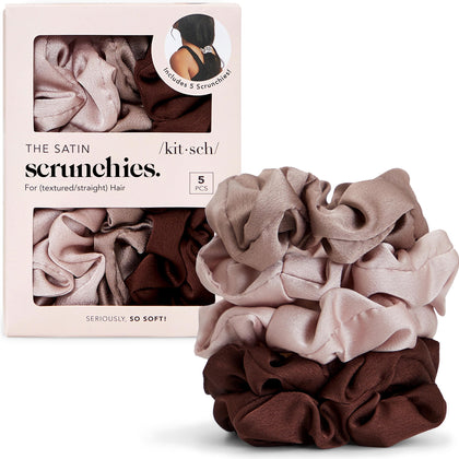 Kitsch Satin Scrunchies in Cameo colour front view