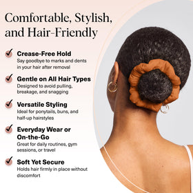 Kitsch Sedona Scrunchies in use for a messy bun hairstyle