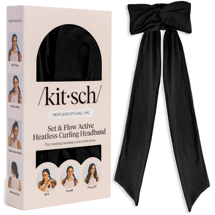 Kitsch Set & Flow Active Heatless Curling Headband in black front view