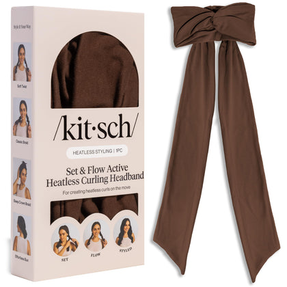 Kitsch Set & Flow Active Heatless Curling Headband in Brown front view