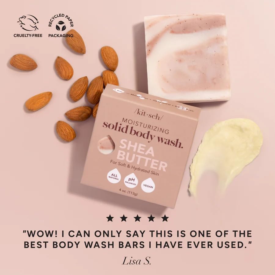 Kitsch Shea Butter Exfoliating Body Wash Bar Soap on a bathroom counter