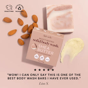 Kitsch Shea Butter Exfoliating Body Wash Bar Soap on a bathroom counter