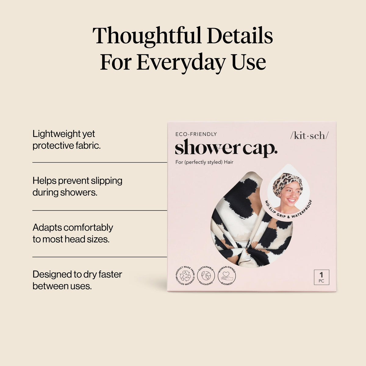 Kitsch Shower Cap Leopard design in packaging