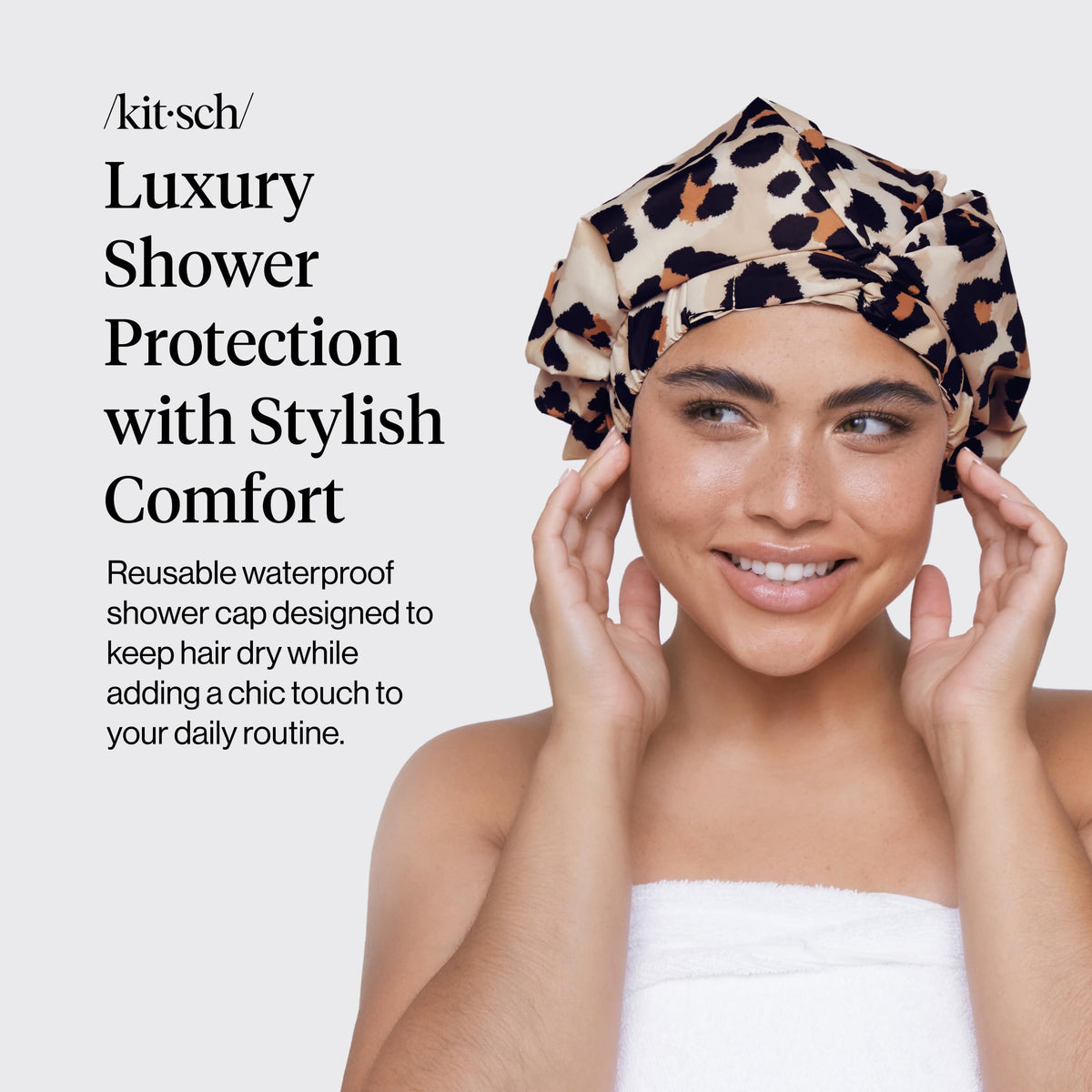 Kitsch Shower Cap Leopard design side view