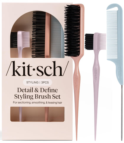Kitsch Slick Back Hair Brush Trio front view with all three tools