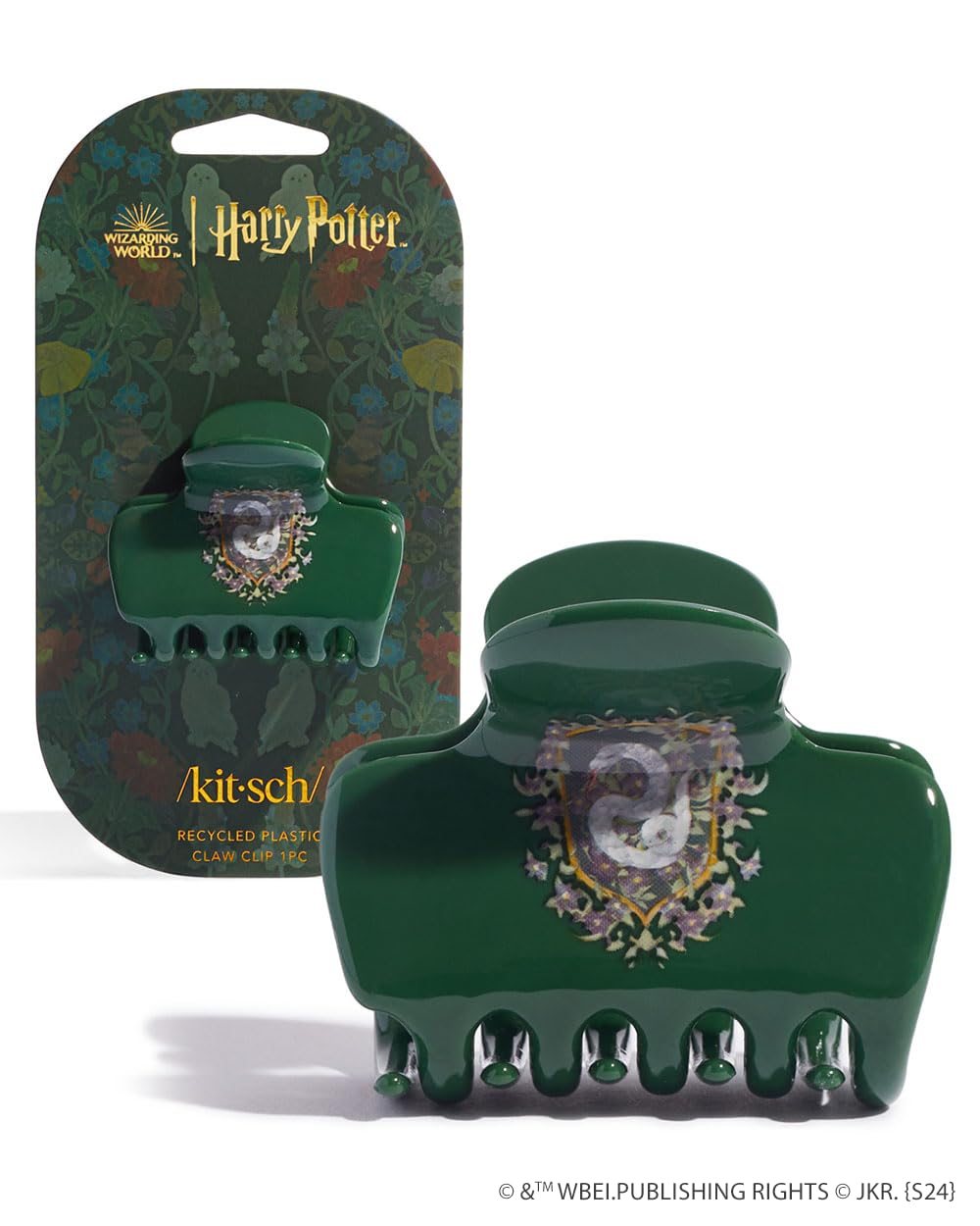 Kitsch Slytherin Jumbo Hair Clip front view with serpent crest