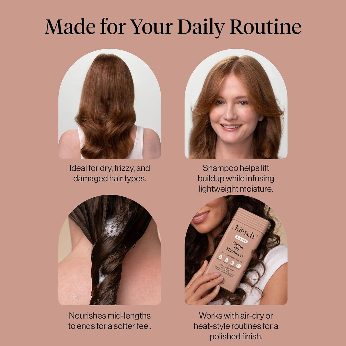 Kitsch Smoothing Castor Oil Shampoo lathering in hands