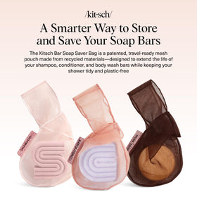 Kitsch Soap Saver Bag showing labelled pouches for body wash and shampoo