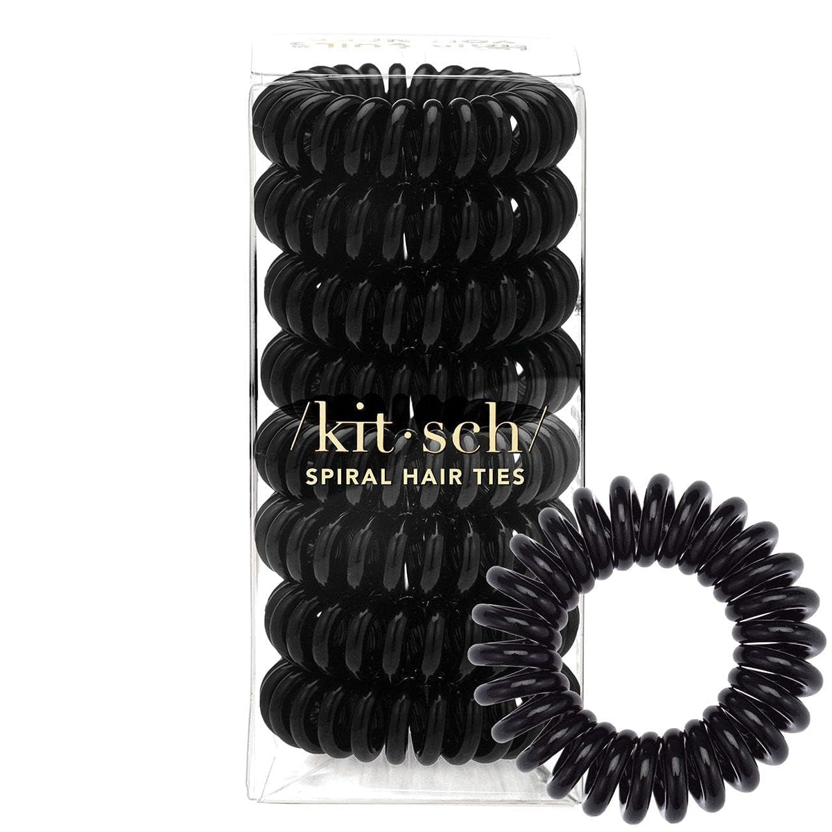 Kitsch Spiral Hair Ties black set of 8 in packaging