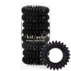 Kitsch Spiral Hair Ties black set of 8 in packaging